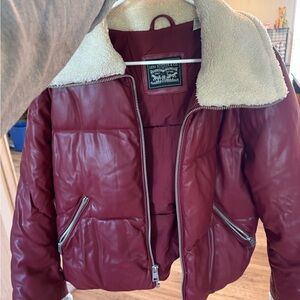 Levi's Red Puffer Jacket with Quilted Design and Sherpa Collar
